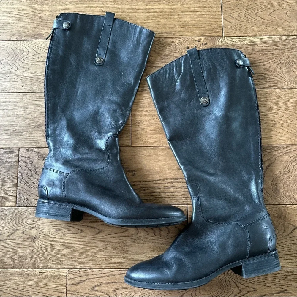 Sam Edelman Penny Leather Riding Boots Black Leather Sz 11 Wide Calf